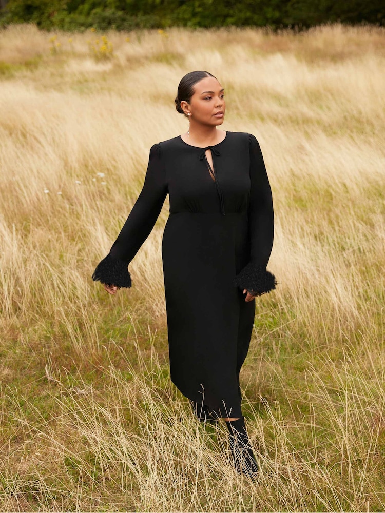 Live Unlimited Black Feather Trim Dress - Image 1 of 6