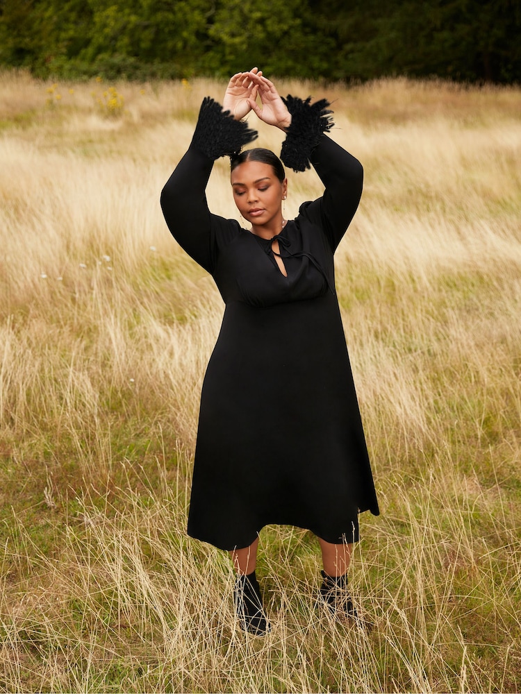 Live Unlimited Black Feather Trim Dress - Image 2 of 6