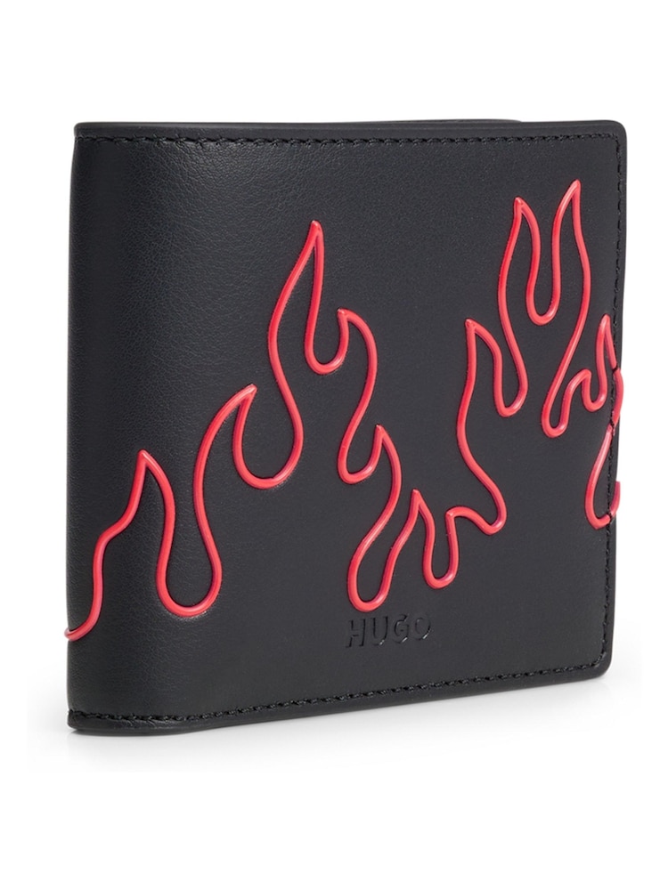 HUGO Faux Leather Bi-fold Black Wallet With Flame Artwork - Image 3 of 3