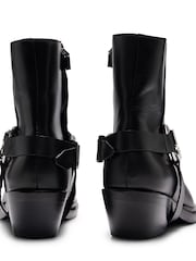 HUGO Ankle Black Boots In Leather With Metallic Stacked Logo Trim - Image 4 of 5