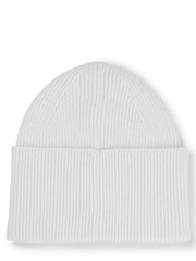 HUGO White Logo Label Beanie Hat in a Ribbed Wool Blend - Image 2 of 3