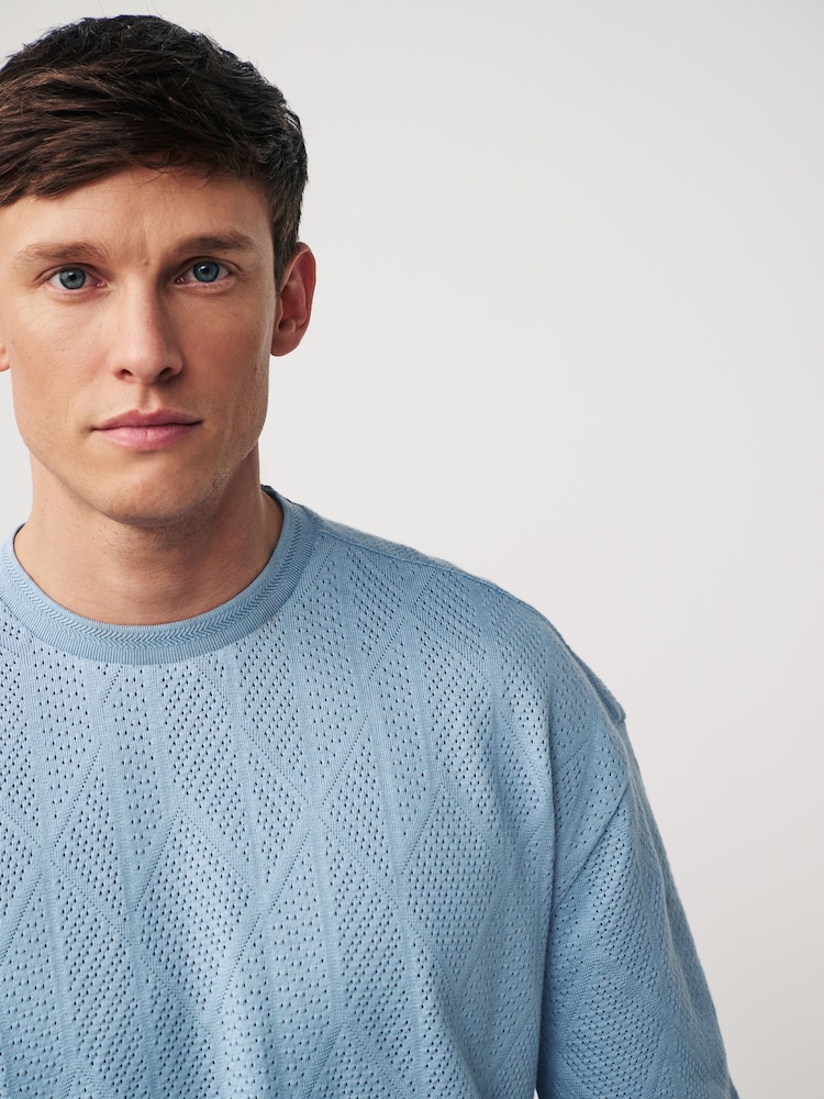 Blue Textured Relaxed Fit T-Shirt - Image 1 of 7