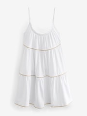 White 100% Cotton Jersey Tiered Summer Dress - Image 6 of 7