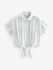 Blue/White Textured Stripe Short Sleeve Cropped Shirt - Image 5 of 6