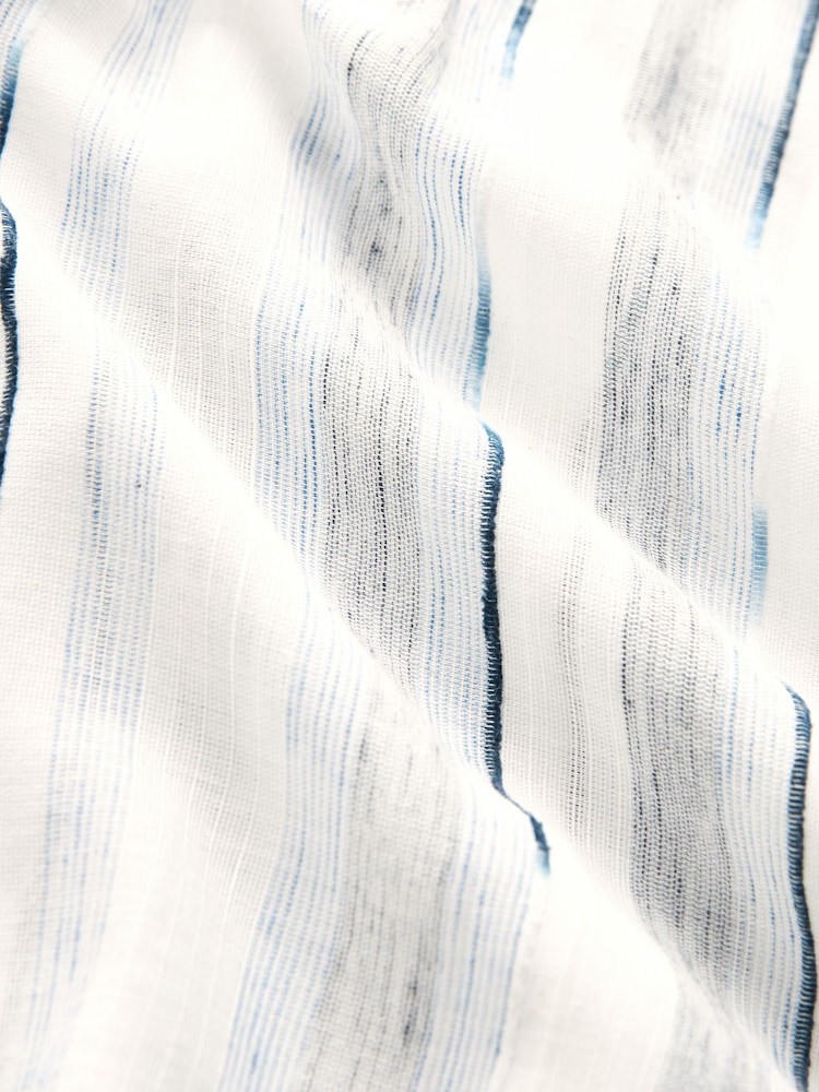 Blue/White Textured Stripe Short Sleeve Cropped Shirt - Image 6 of 6