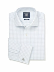 Savile Row Company White/Blue Slim Fit Cotton Twill Window Check Double Cuff Formal Shirt - Image 1 of 3