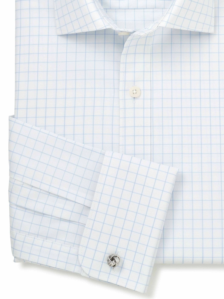 Savile Row Company White/Blue Slim Fit Cotton Twill Window Check Double Cuff Formal Shirt - Image 2 of 3
