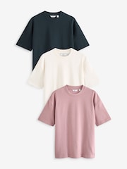 Navy Blue/Pink/Ecru Relaxed Fit Heavyweight T-Shirts 3 Pack - Image 1 of 12