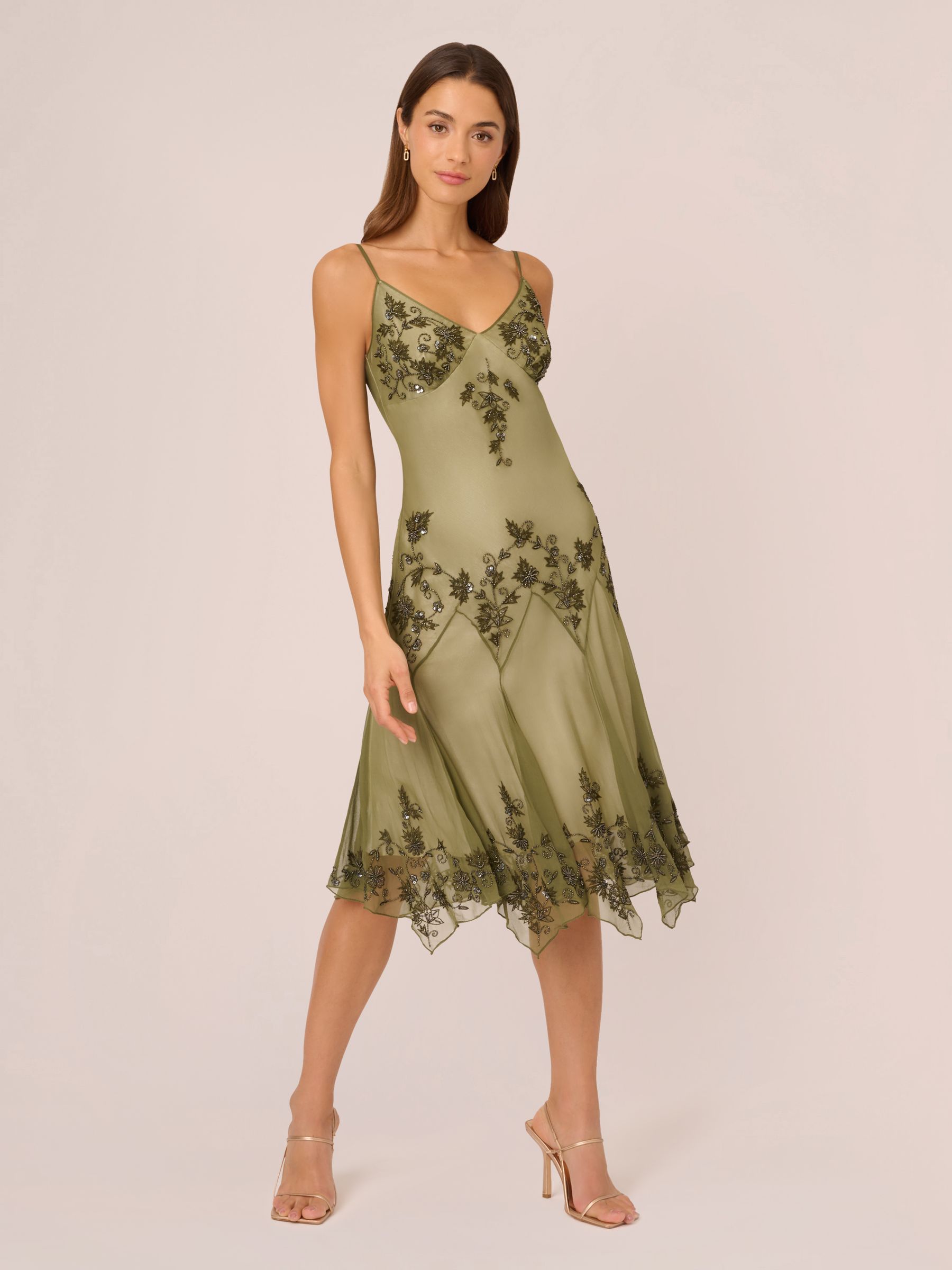 【海外限定】AdriannaPapell ドレス☆Green Embroidered Maxi Dr Rydia-Green-Floral-Embroidered