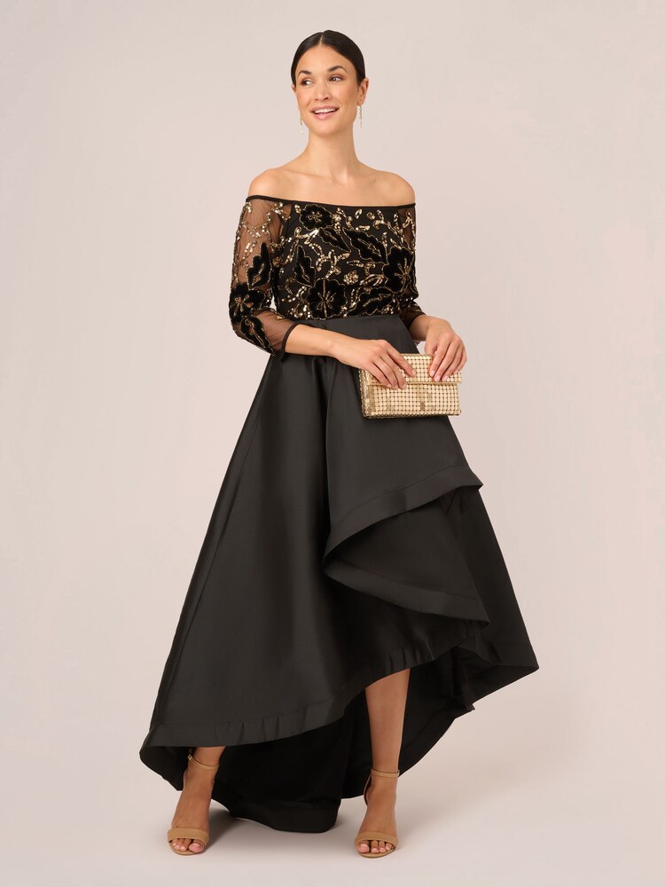 Adrianna Papell Beaded Taffeta Black Dresses - Image 3 of 7
