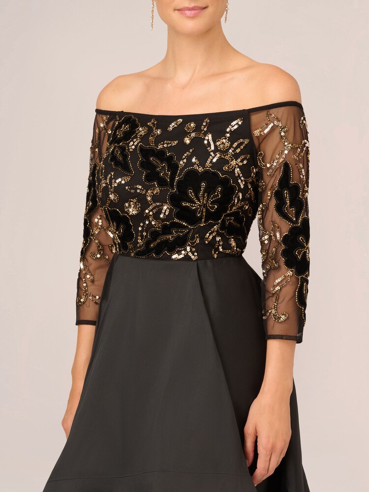 Adrianna Papell Beaded Taffeta Black Dresses - Image 4 of 7