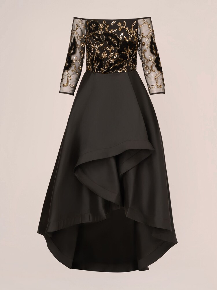 Adrianna Papell Beaded Taffeta Black Dresses - Image 6 of 7