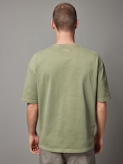 Khaki Green Single Relaxed Fit 100% Cotton Graphic Heavyweight T-Shirt - Image 3 of 6