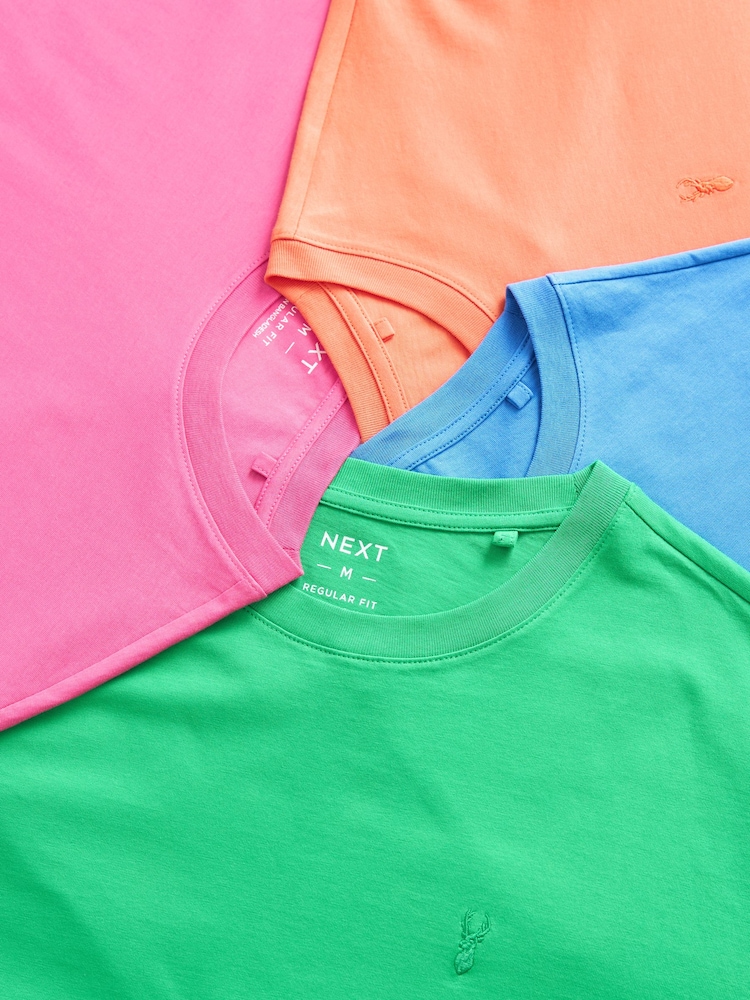 Blue/Green/Pink/Orange 100% Cotton T-Shirts 4 Pack - Image 2 of 10