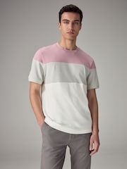 Pink/Grey/White Textured Colour Block T-Shirt - Image 1 of 7