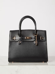 Lipsy Black Faux Leather Lock Detail Top Handle Tote Bag - Image 1 of 4