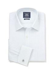 Savile Row Company Light Blue Classic Fit Window Check Cotton Twill Double Cuff Formal Shirt - Image 1 of 2