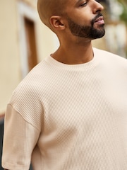 Ecru White Relaxed Fit Waffle Texture T-Shirt - Image 1 of 6