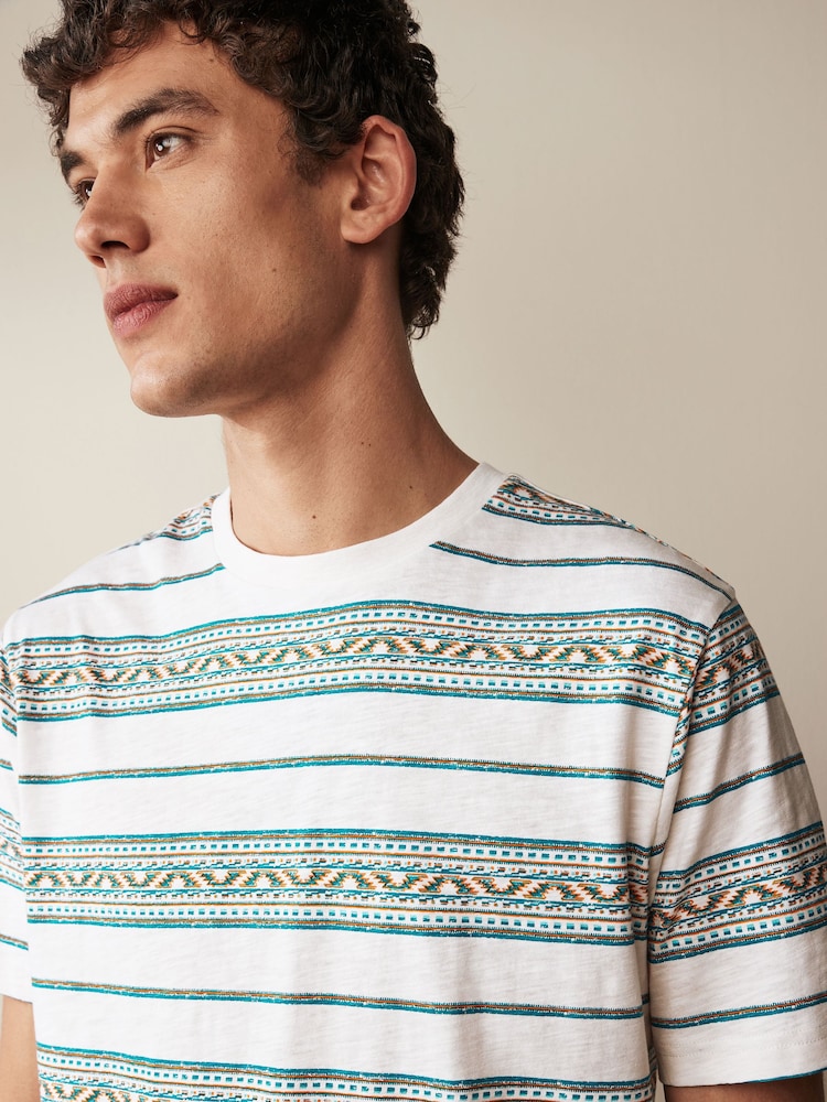White Navajo 100% Cotton Textured Stripe T-Shirt - Image 1 of 7