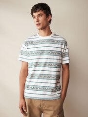 White Navajo 100% Cotton Textured Stripe T-Shirt - Image 4 of 7