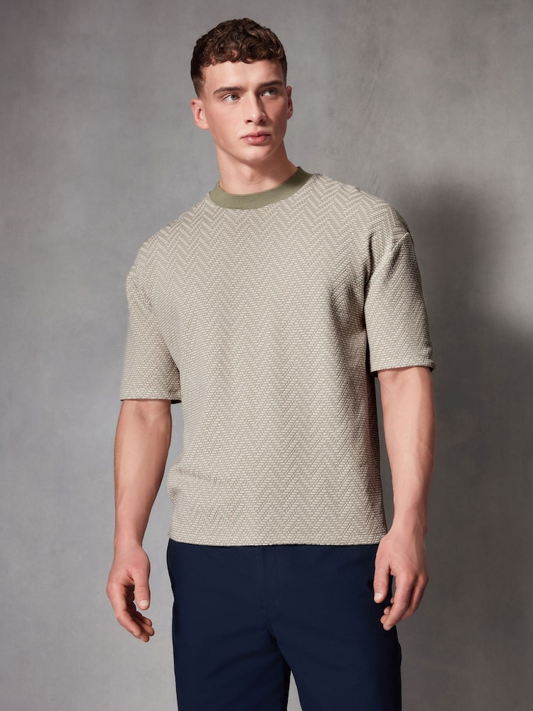 Neutral Zig Zag Texture Relaxed Fit T-Shirt - Image 1 of 7