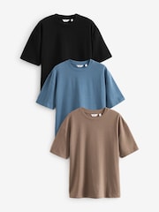 Blue/Black/Neutral Relaxed Fit Heavyweight T-Shirts 3 Pack - Image 1 of 12