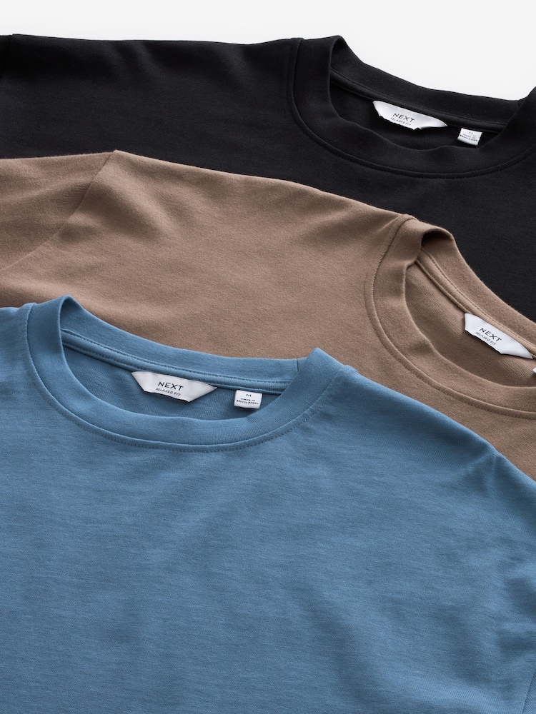 Bleu/noir/neutre - Coupe ample - T-shirt épais 3 Pack - Image 11 of 12