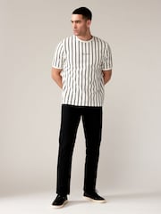 Ecru/Grey Textured 100% Cotton Vertical Stripe T-Shirt - Image 2 of 8