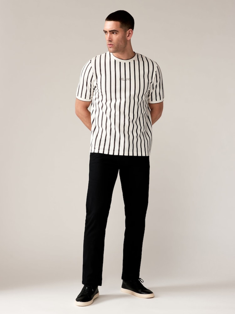 Ecru/Grey Textured 100% Cotton Vertical Stripe T-Shirt - Image 2 of 8