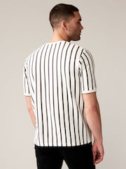 Ecru/Grey Textured 100% Cotton Vertical Stripe T-Shirt - Image 3 of 8