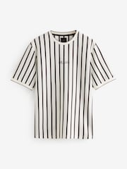 Ecru/Grey Textured 100% Cotton Vertical Stripe T-Shirt - Image 6 of 8