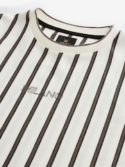 Ecru/Grey Textured 100% Cotton Vertical Stripe T-Shirt - Image 7 of 8