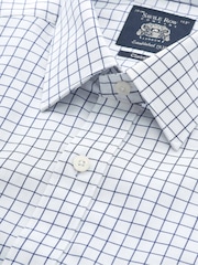 Savile Row Company Blue Classic Fit Window Check Cotton Twill Double Cuff Formal Shirt - Image 4 of 4