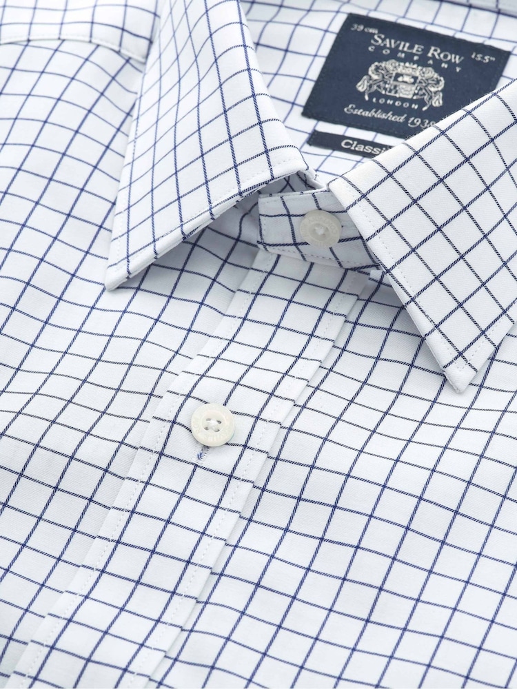 Savile Row Company Blue Classic Fit Window Check Cotton Twill Double Cuff Formal Shirt - Image 4 of 4 Savile Row Company Blue Classic Fit Window Check Cotton Twill Double Cuff Formal Shirt - Image 4 of 4