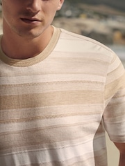 Нейтральный - Textured Stripe 100% Cotton T-Shirt - Image 1 of 7