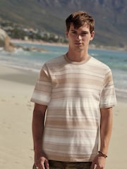 Нейтральный - Textured Stripe 100% Cotton T-Shirt - Image 3 of 7