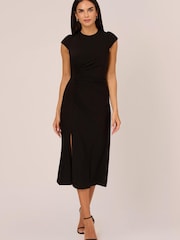 Adrianna Papell Jersey Midi Black Dress - Image 1 of 7