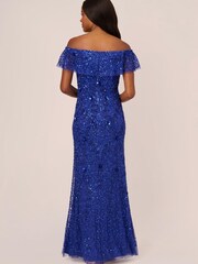 Adrianna Papell Blue Beaded Mesh Gown - Image 2 of 7
