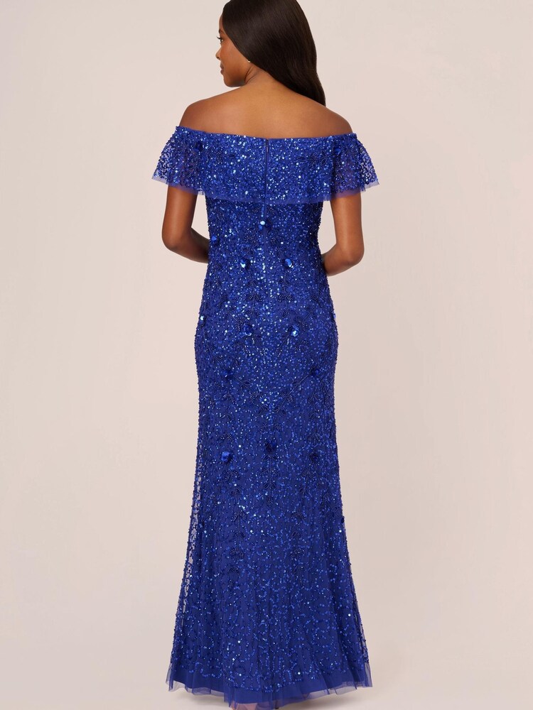 Adrianna Papell Blue Beaded Mesh Gown - Image 2 of 7