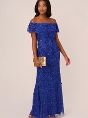 Adrianna Papell Blue Beaded Mesh Gown - Image 3 of 7
