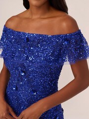 Adrianna Papell Blue Beaded Mesh Gown - Image 4 of 7