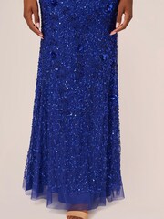 Adrianna Papell Blue Beaded Mesh Gown - Image 5 of 7