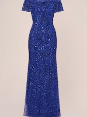 Adrianna Papell Blue Beaded Mesh Gown - Image 6 of 7