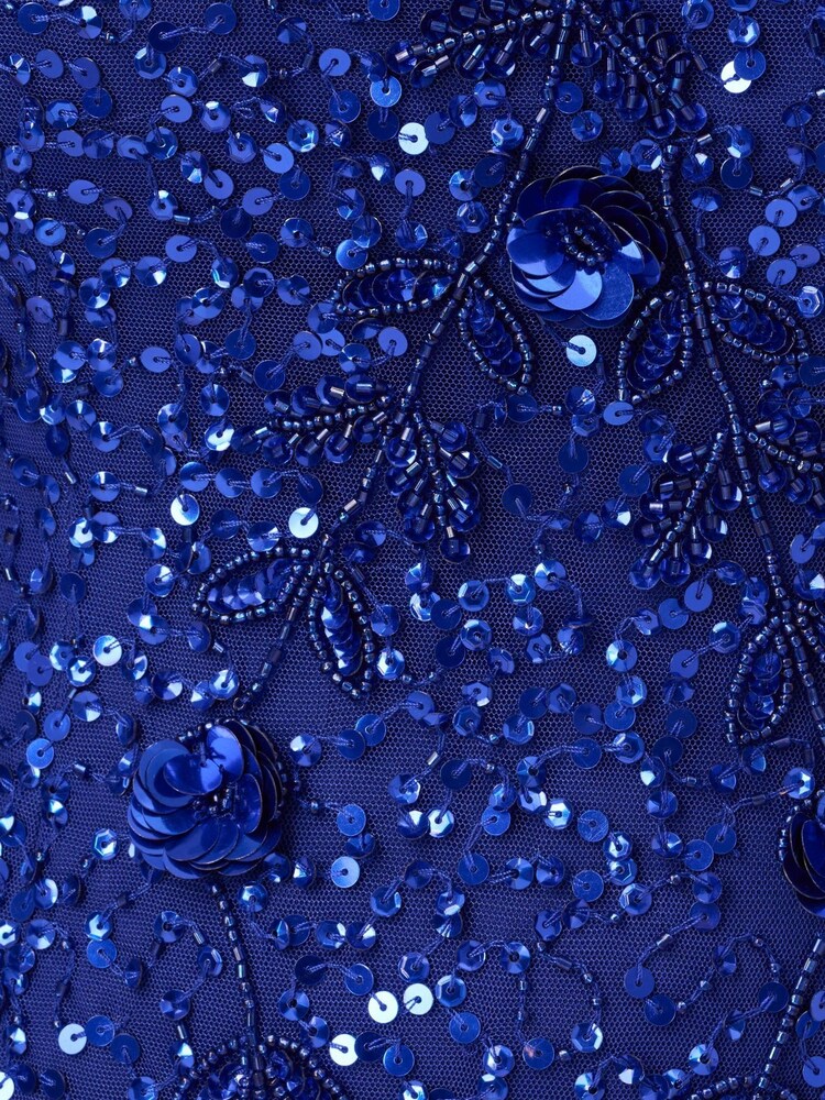 Adrianna Papell Blue Beaded Mesh Gown - Image 7 of 7