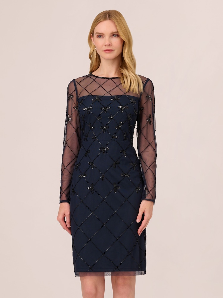 Adrianna Papell Blue Papell Studio Beaded Short Dress - Image 1 of 8 Adrianna Papell Blue Papell Studio Beaded Short Dress - Image 1 of 8