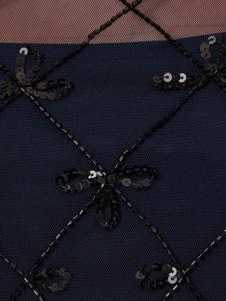 Robe courte Adrianna Papell Papell Studio bleue ornée de perles - Image 7 of 8