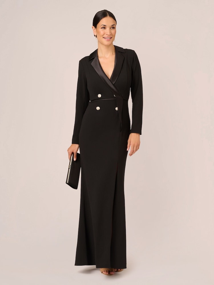 Adrianna Papell Tuxedo Black Dresses With Jewel Buttons - Image 1 of 7