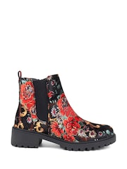 Pavers Red Floral Slip-On Ankle Boots with Chunky Sole - Image 1 of 5