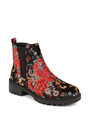 Pavers Red Floral Slip-On Ankle Boots with Chunky Sole - Image 2 of 5