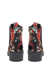 Pavers Red Floral Slip-On Ankle Boots with Chunky Sole - Image 3 of 5
